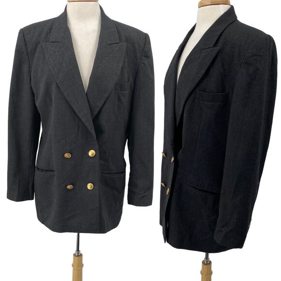 Vintage Talbots Wool Blazer Double Breasted Button Down Pockets Grey Womens 14 - Picture 1 of 10